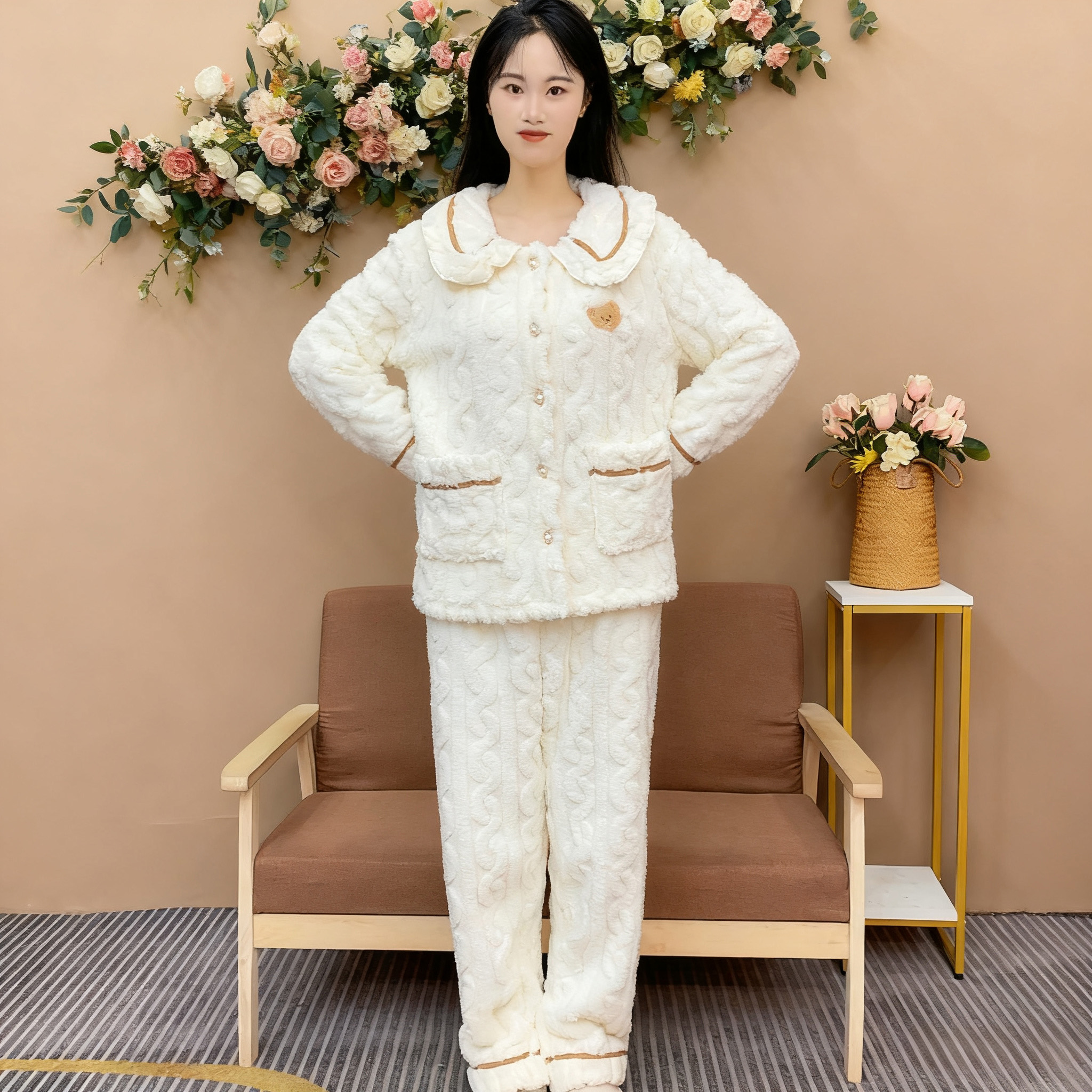 法兰绒可外穿睡衣套装仅45.9元