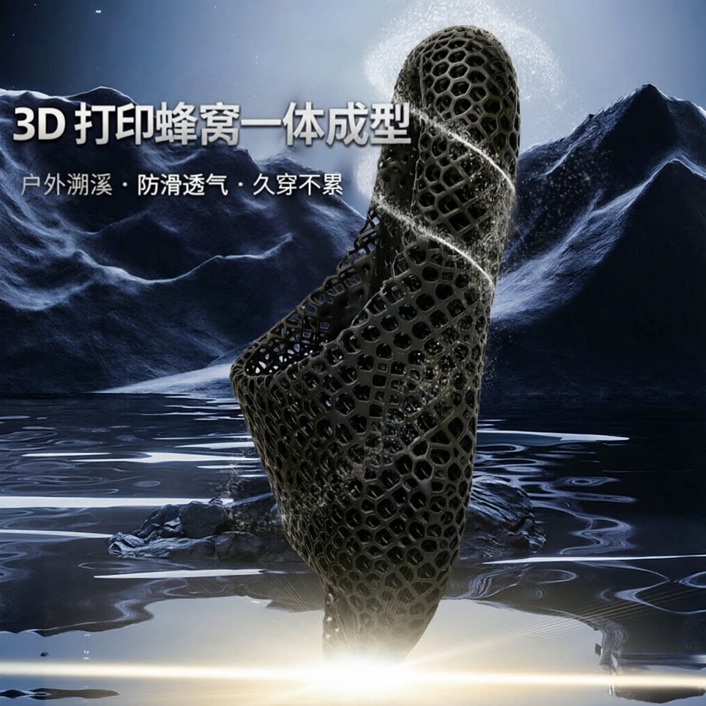 3D打印一体成型透气防滑拖鞋
