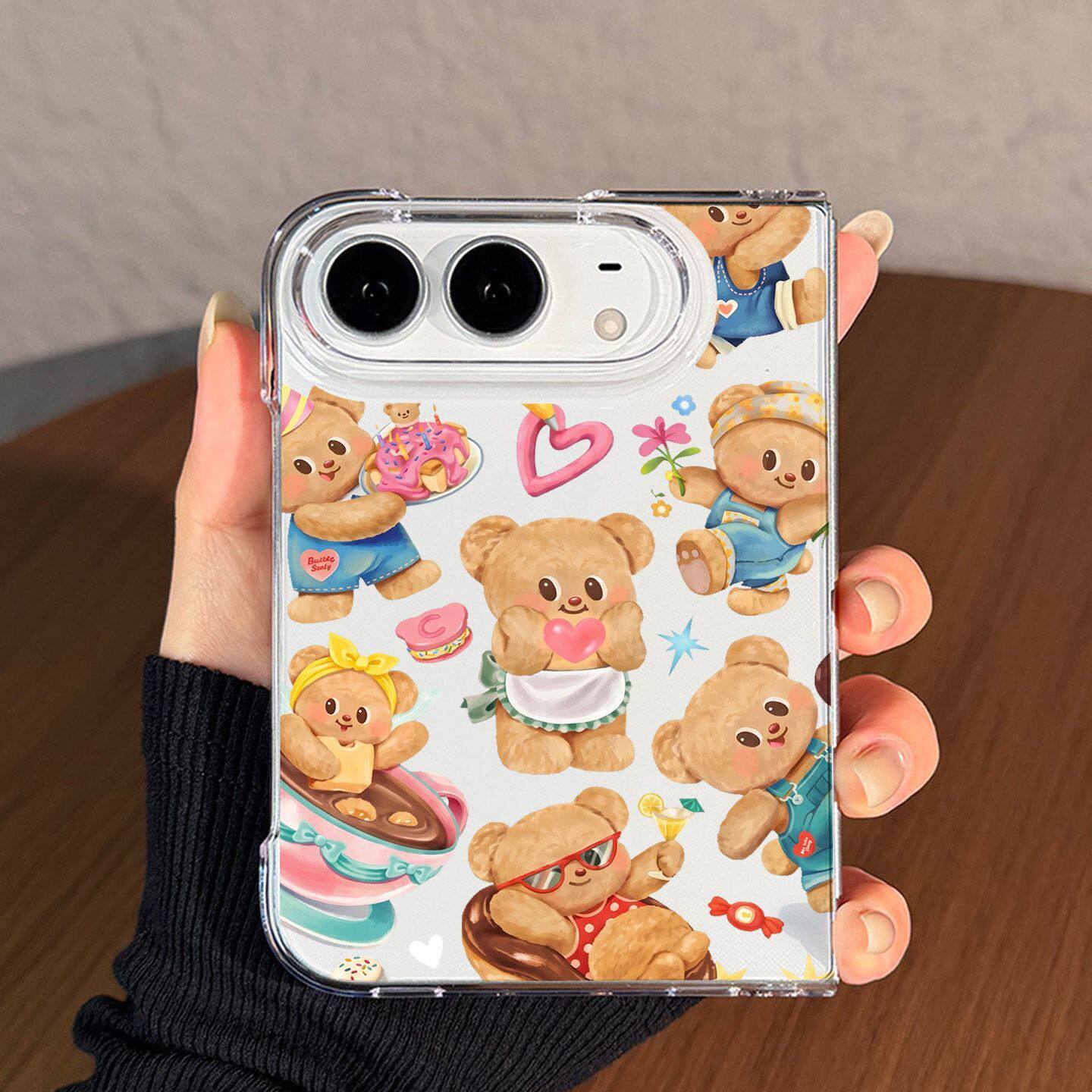适用苹果iPhone duo华为阔折叠三星fold小米18手机壳黄油小熊