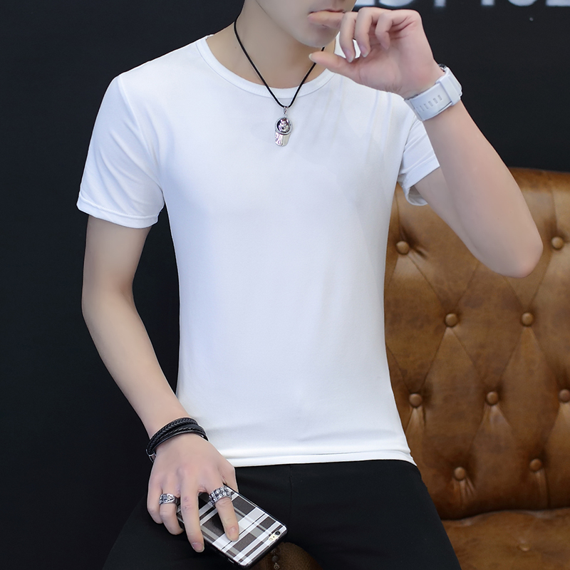 160克夏季男士短袖T恤圓領純色體恤打底衫半袖夏黑白