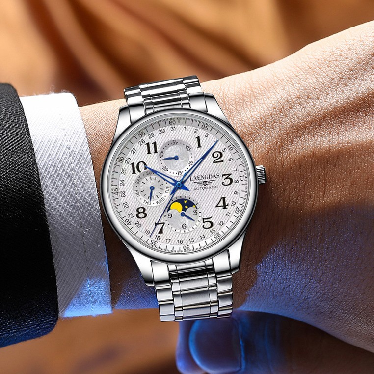名表正品全自动男士手表商务时尚八针月相夜光防水高级霸气腕表