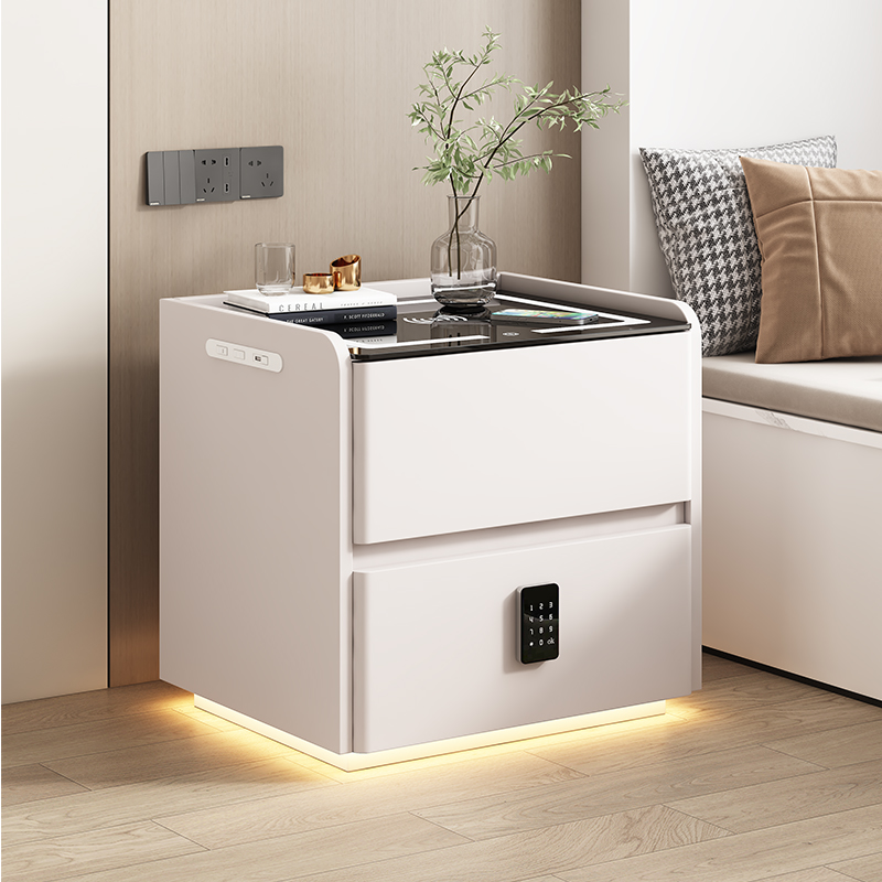 全实木智能床头柜款轻奢高级小型带灯锁简约现代2025新收纳柜