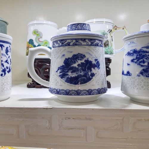 景德镇青花瓷釉下彩茶滤杯子泡茶杯玲珑瓷杯礼品杯