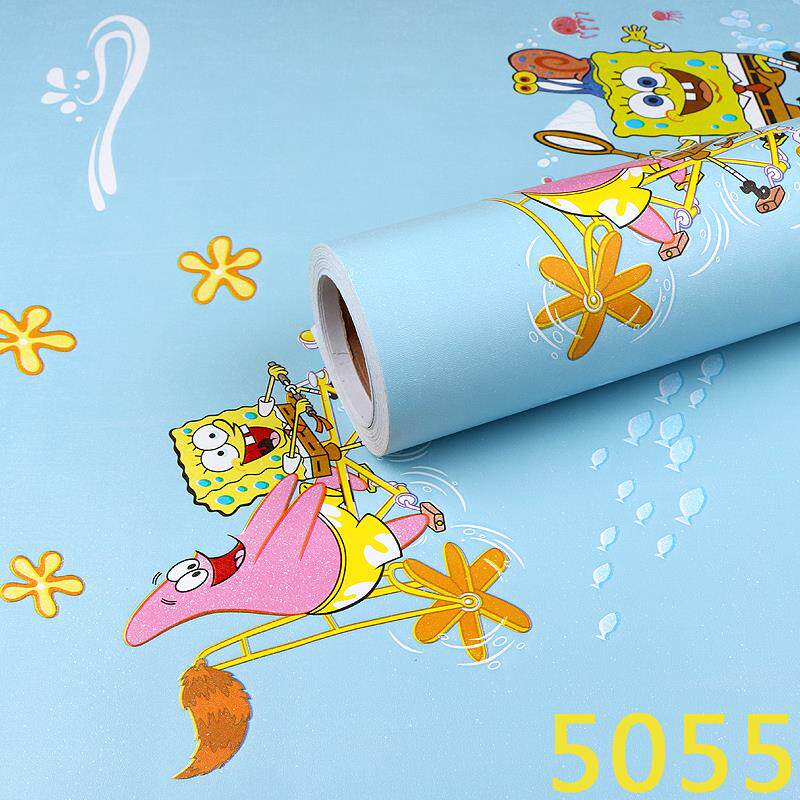 海绵宝宝墙纸儿童房壁纸男童房间女孩卧室装饰墙贴纸动漫卡通可爱