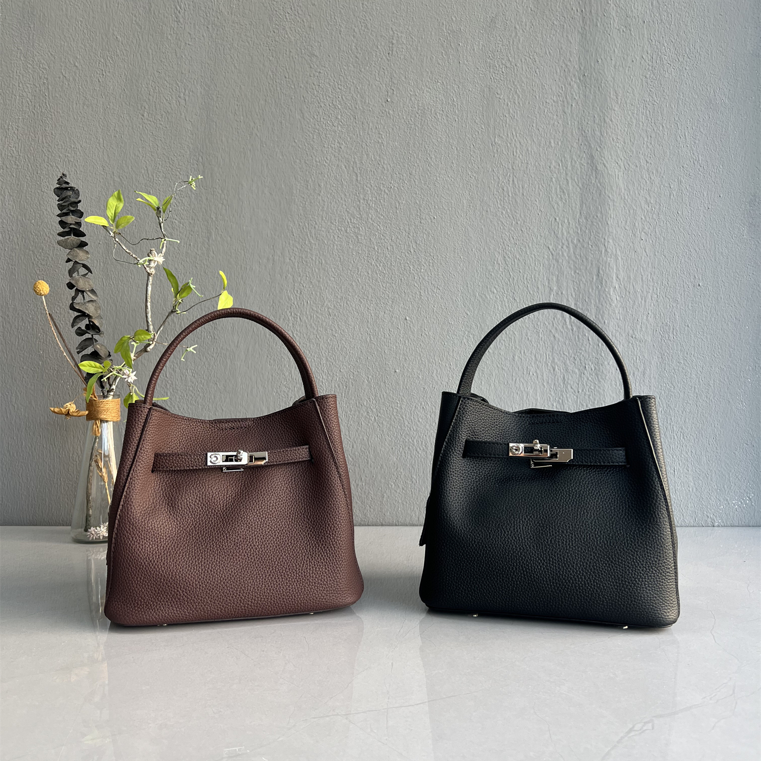 真皮小众韩版复古时尚简约水桶包