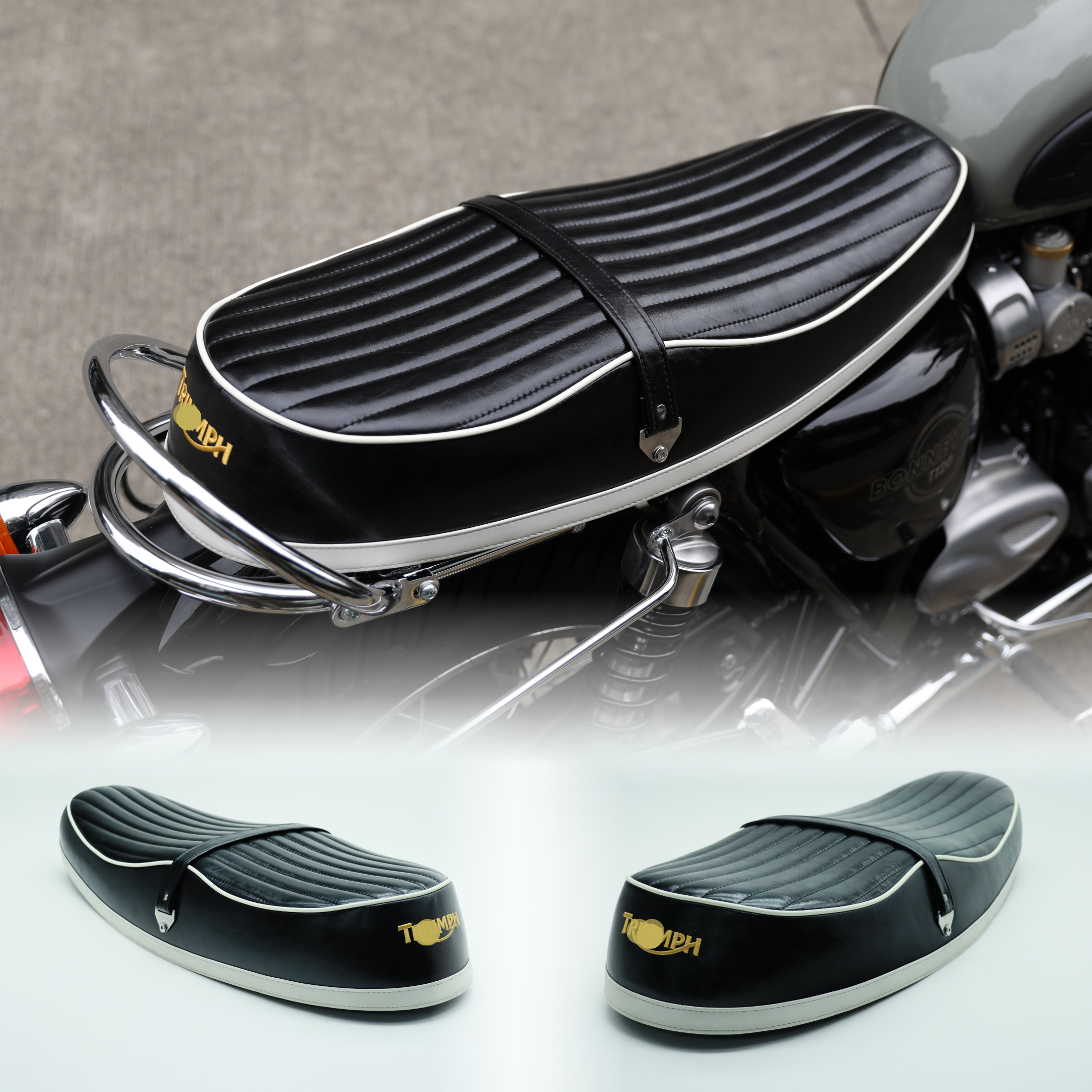 适用于凯旋T120T100街双900小攀爬改装复古马鞍坐垫定制椅垫波浪