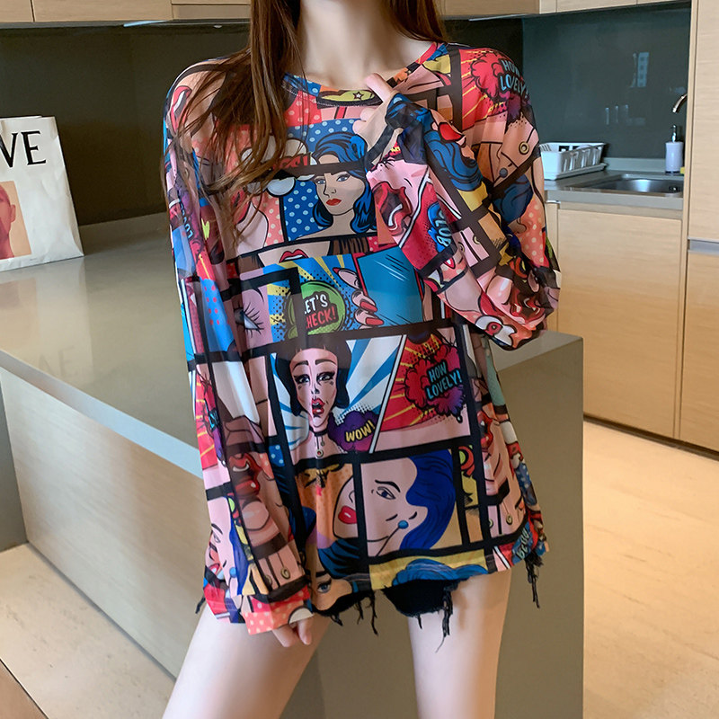 实拍 网纱防晒衣女夏季2021新款修身超火上衣打底t恤空调小衫