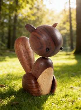 Kay Bojesen同款松鼠黑胡桃木小动物摆件北欧风ins桌面治愈系玩偶
