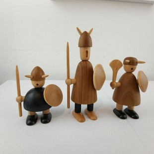 Wooden Viking维京人海盗人北欧木雕木偶摆件礼品创意设计师饰品