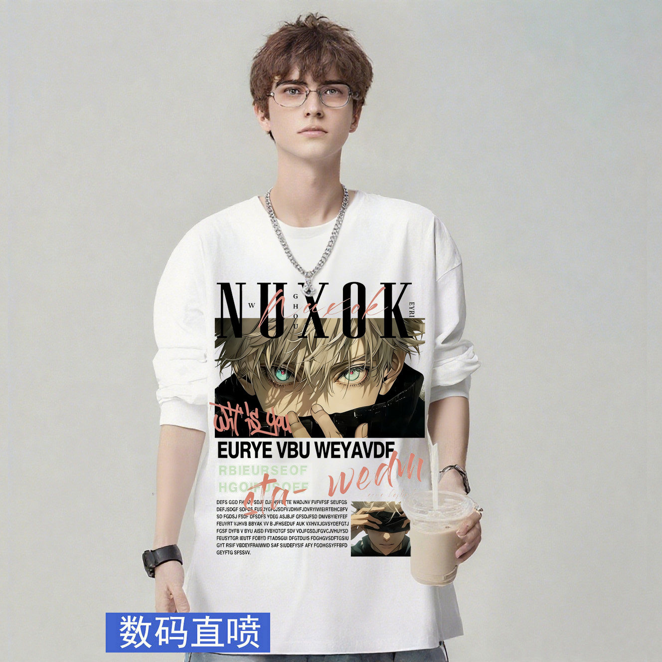 欧美美式动漫人物印花纯棉圆领长袖T恤男生宽松上衣休闲帅气春秋