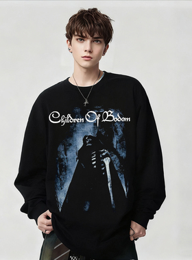 Children of Bodom乐队周边暗黑风骷髅印花长袖T恤男黑色上衣春秋