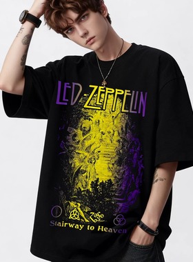 Led Zeppelin齐柏林飞艇乐队摇滚复古印花纯棉短袖T恤上衣男女夏