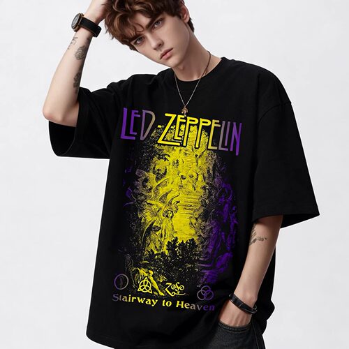 Led Zeppelin齐柏林飞艇乐队摇滚复古印花纯棉短袖T恤上衣男女夏