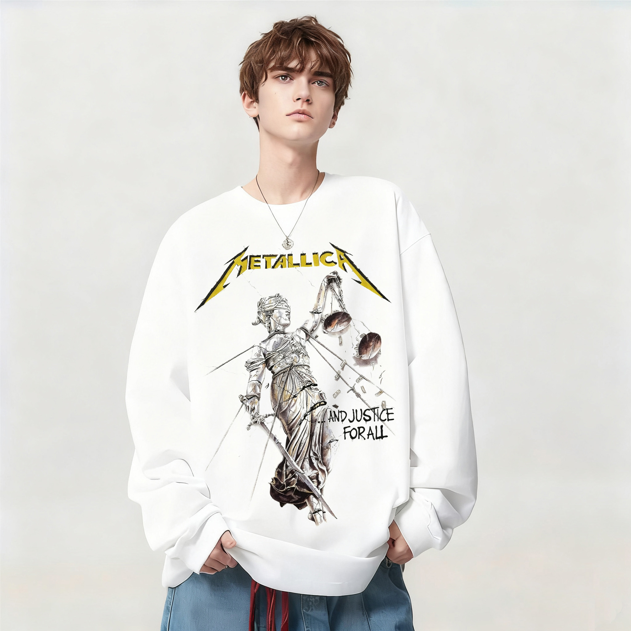 乐队印花长袖T恤男纯棉圆领上衣