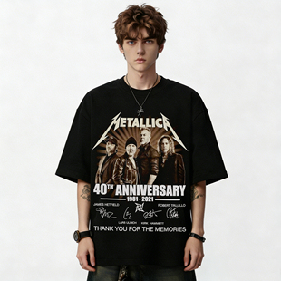 Metallica金属乐队40周年欧美摇滚印花纯棉宽松男女款短袖T恤夏季