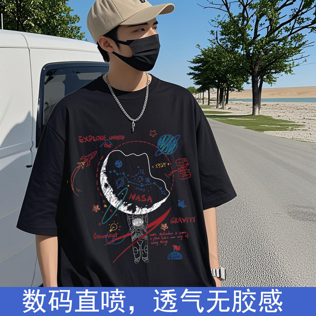 印花短袖T恤上衣纯棉圆领男女夏