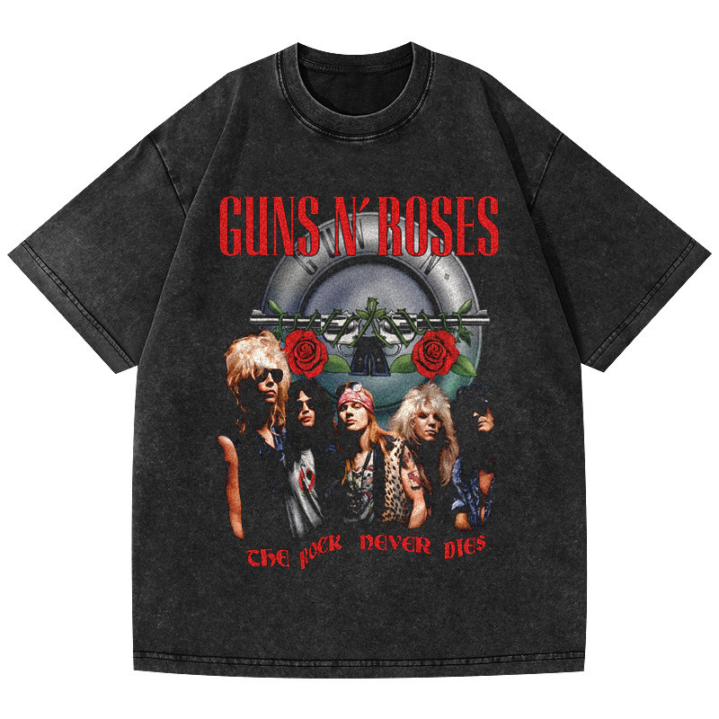 欧美枪花乐队Guns n'roses摇滚印花纯棉宽松短袖T恤水洗男女款夏