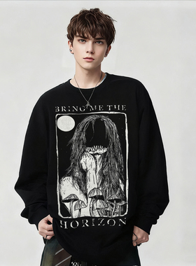 Bring Me The Horizon乐队印花长袖T恤男女款黑色暗黑系纯棉上衣