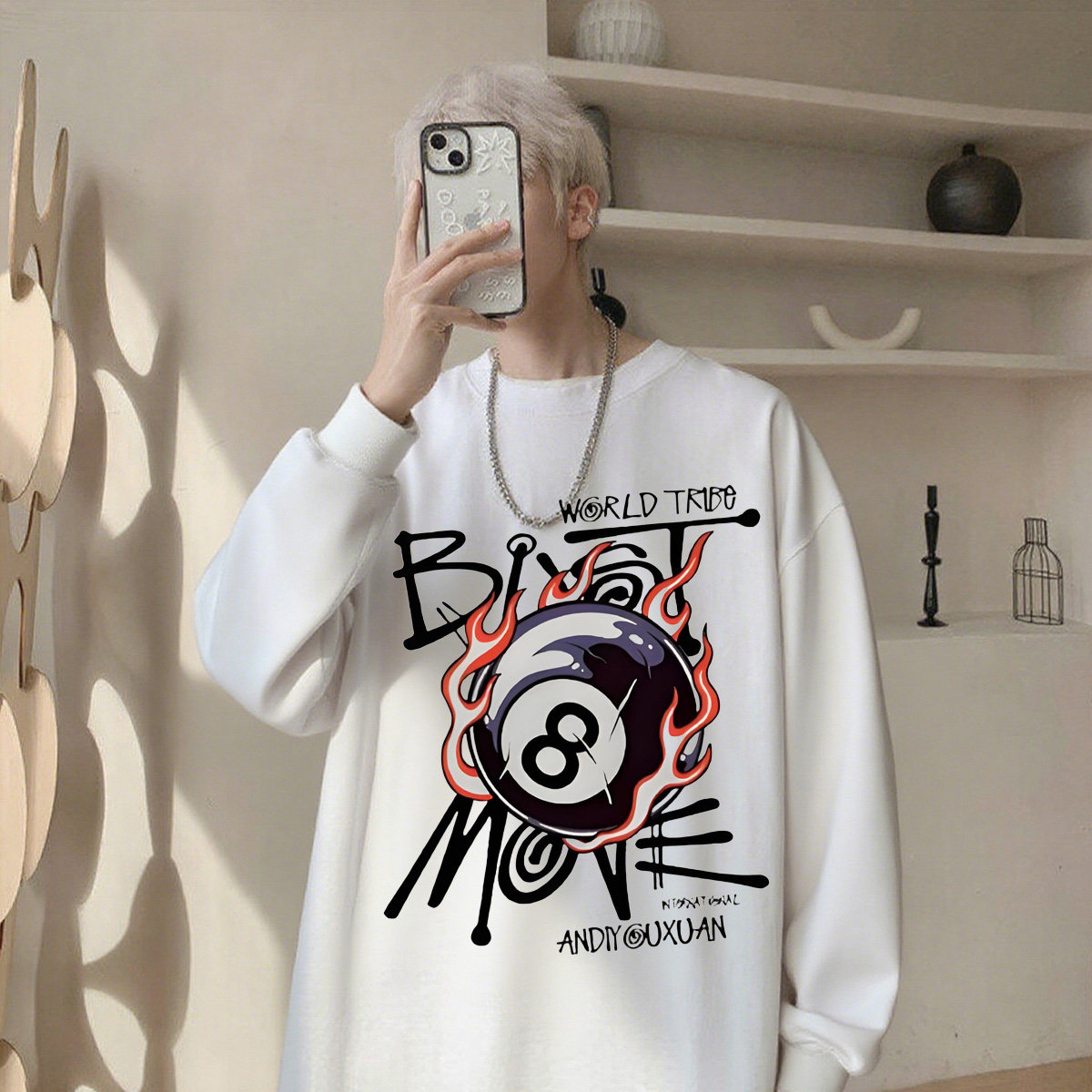 美式嘻哈风台球印花长袖T恤男款纯棉痞帅潮牌上衣打底衫春秋冬季