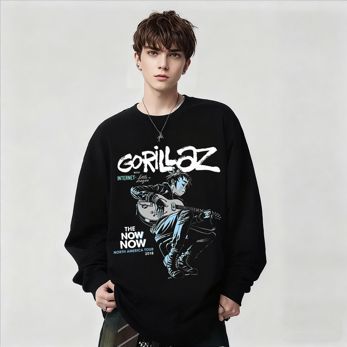 欧美街头Gorillaz乐队复古摇滚男孩印花纯棉长袖T恤男女春秋打底