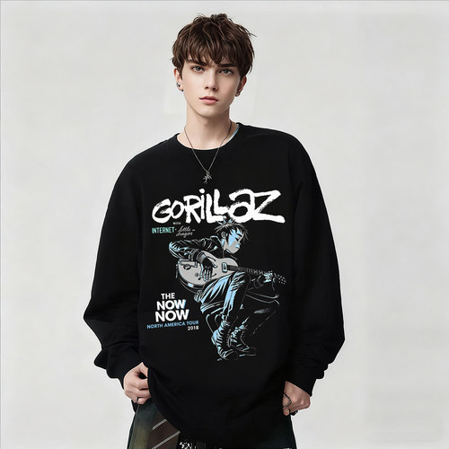 欧美街头Gorillaz乐队复古摇滚男孩印花纯棉长袖T恤男女春秋打底