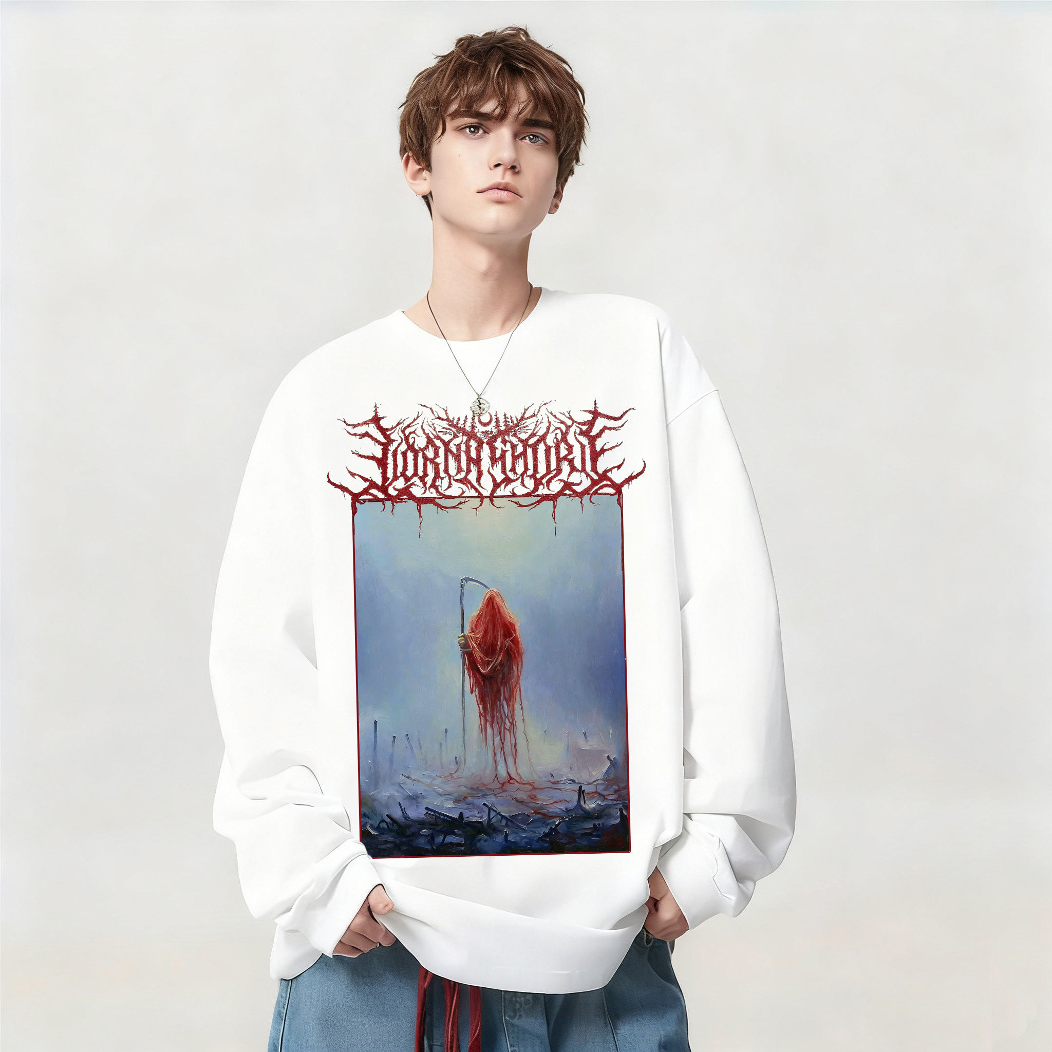 美国死核LORNA SHORE乐队欧美摇滚风纯棉印花长袖T恤上衣打底衫秋