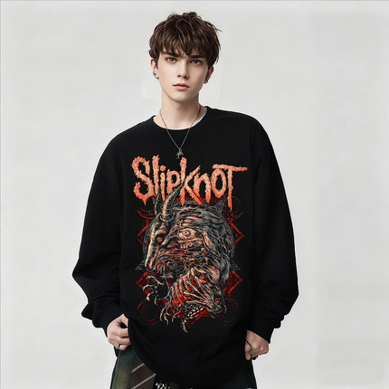 Slipknot乐队恶魔印花长袖T恤男女黑色摇滚高街风潮纯棉上衣春秋