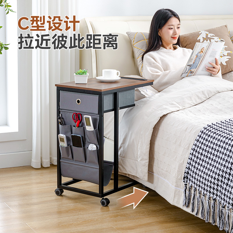 日本SANWA可移动边几带轮边柜边桌小茶几推车收纳置物架C型简约