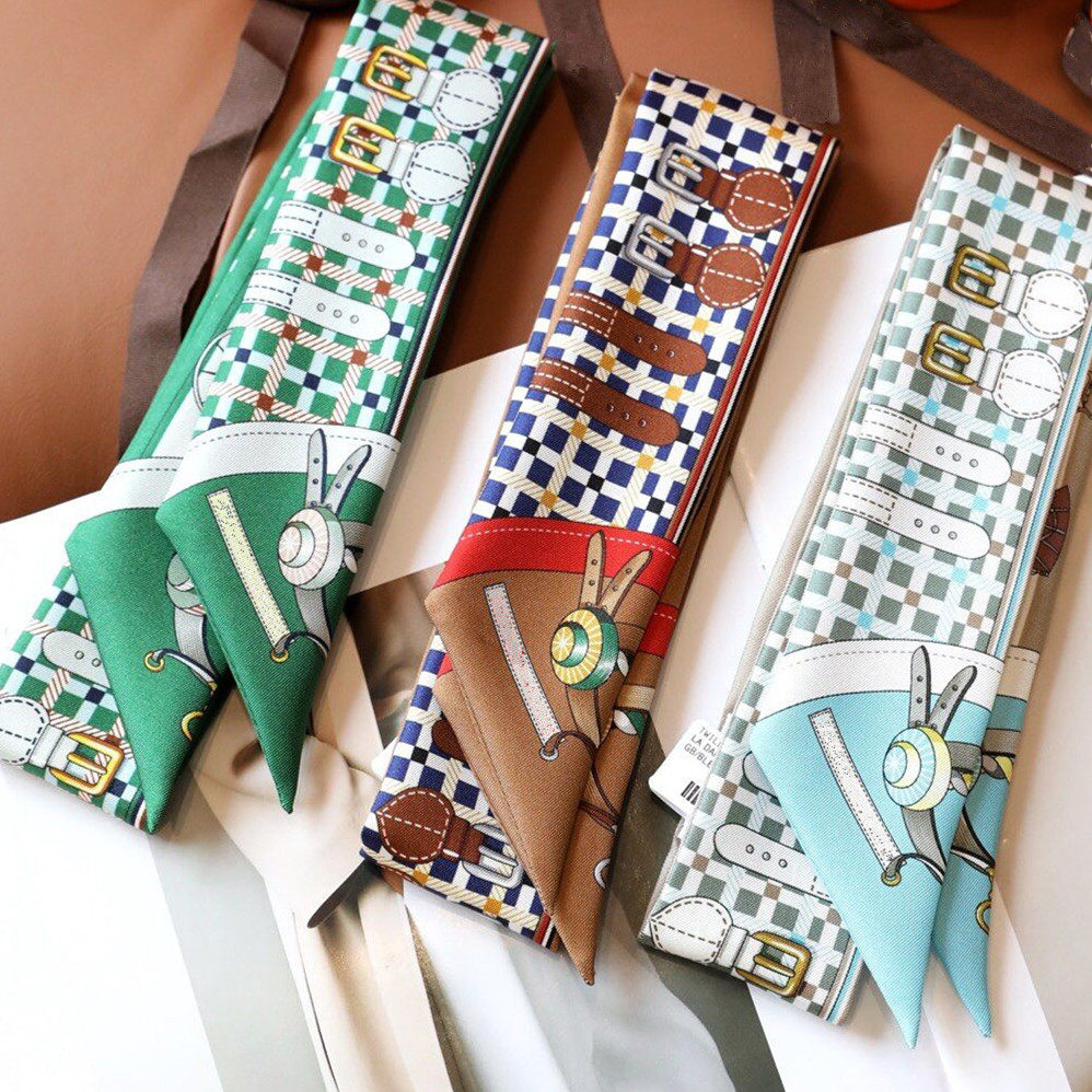 高级绑包包手柄丝巾长条真丝斜纹束发带18姆米领巾小红书明星款