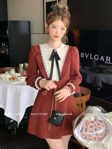Acaine阿彩呢【中古香颂】高级感超好看连衣裙复古酒红收腰连衣裙
