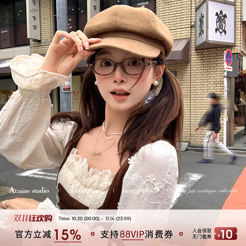 Acaine复古灯芯绒刺绣连衣裙