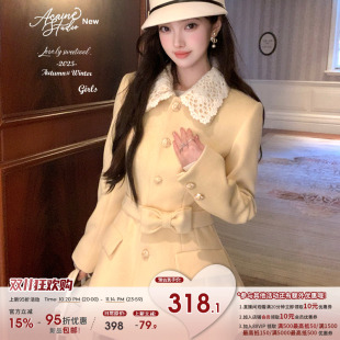 黄油曲奇 前四小时9折 翻领羊毛收腰呢大衣 Acaine