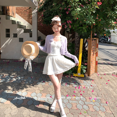 纯白少女感刺绣吊带半裙
