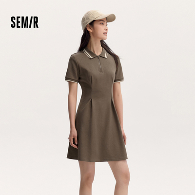 森马撞色polo领收腰修身连衣裙女