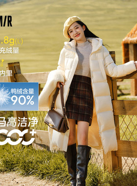 森马宽松连帽三防长款羽绒服女