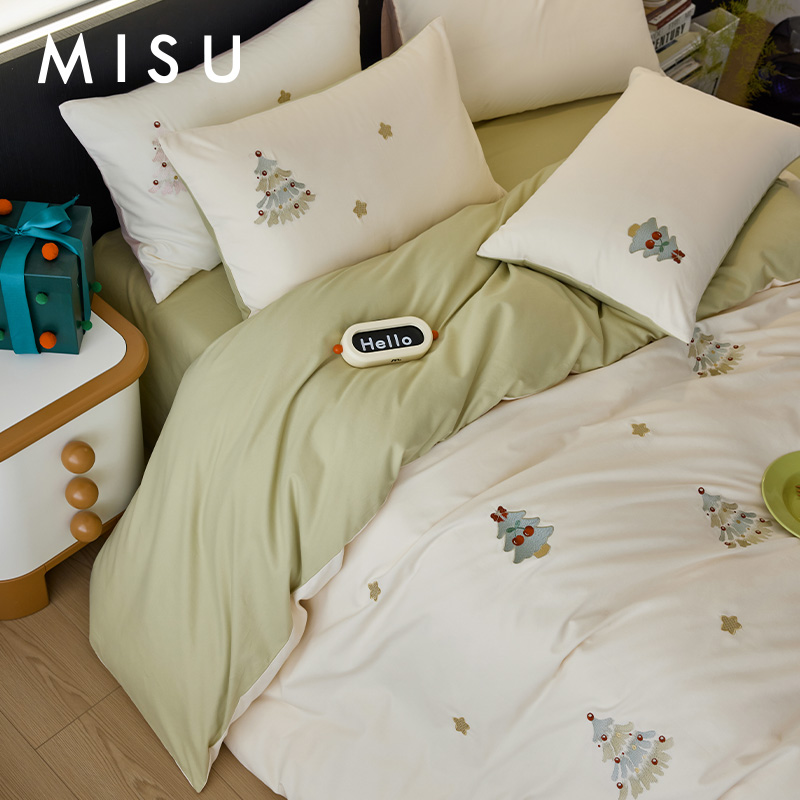 米苏长绒棉磨毛四件套圣诞款冬季