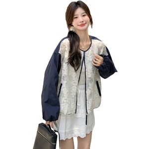 蕾丝拼接防晒短款外套女夏季2025新款高级设计感超火休闲宽松上衣图片