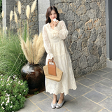 春季薄纱白色连衣裙女2025新款今年流行法式收腰绝美超仙V领长裙，女装连衣裙，浙宝160
