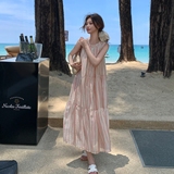 粉色减龄条纹背心连衣裙女2025夏新款法式慵懒风海边度假风沙滩裙，女装连衣裙，浙宝160