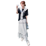 韩系披肩黑色短袖T恤套装裙女夏2025新款学院风格子半身裙两件套，女装套装/套裙，浙宝160