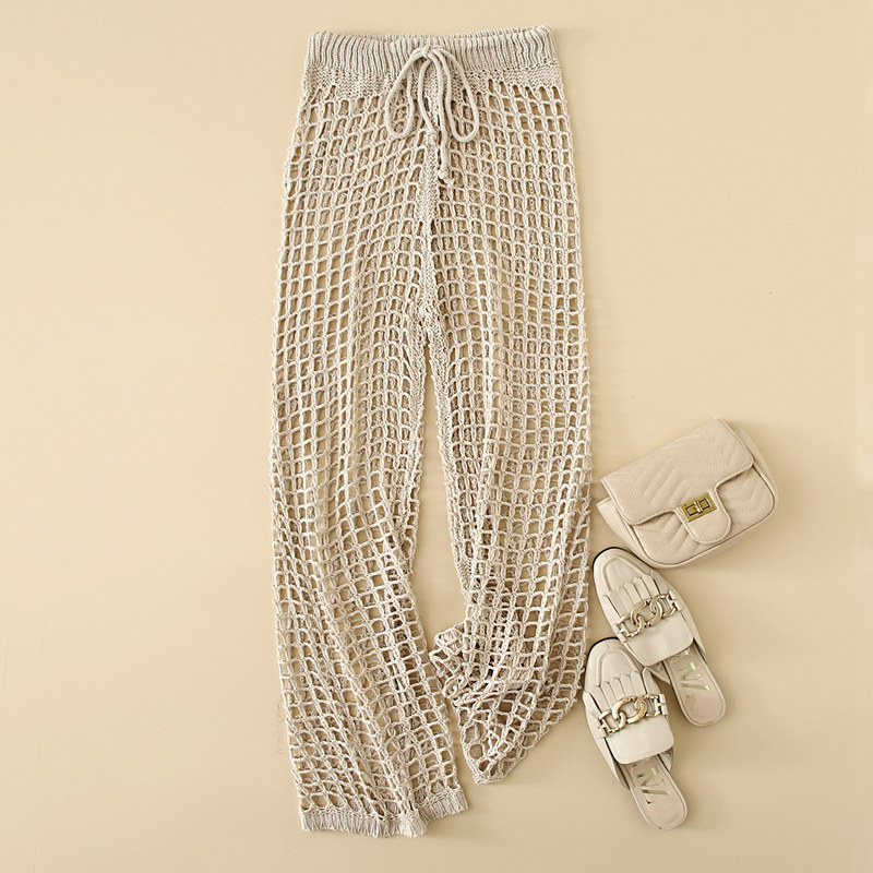 春夏新款镂空透视针织勾花休闲裤子女 大码宽松性感沙滩度假长裤,女装/女士精品,休闲裤,淘宝优惠券,粉丝福利购,淘宝优惠卷