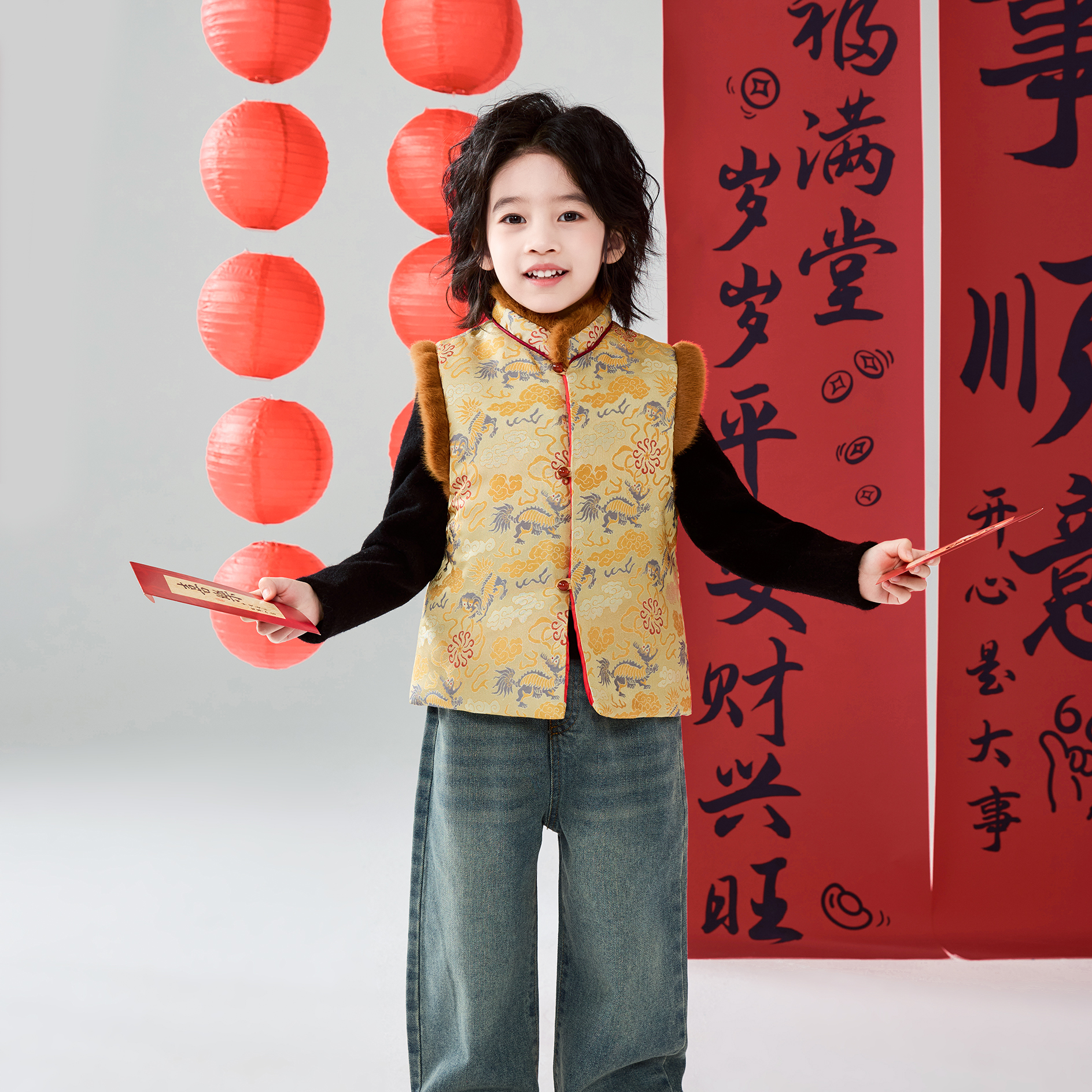 兴业堂加厚国风新中式冬背心男童