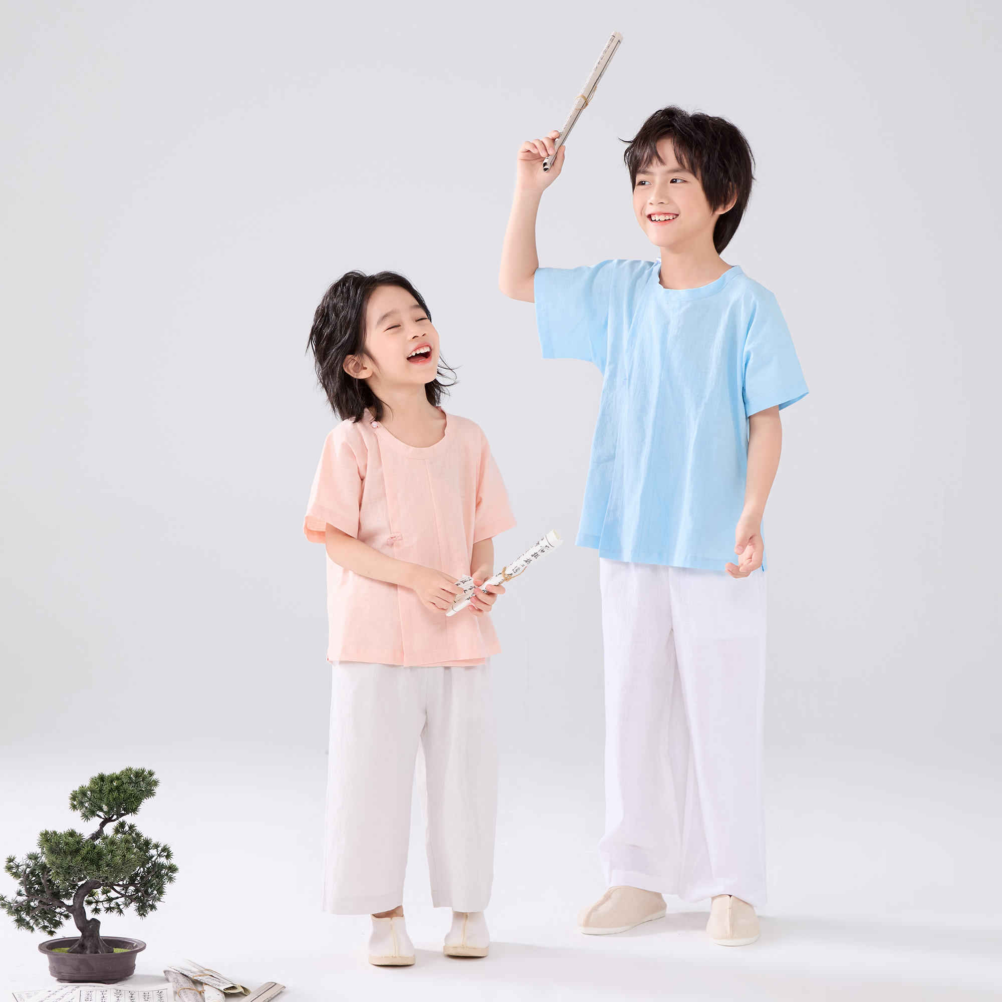 竹节透气棉｜薄而不透｜夏季男童唐圆领半袖中式短袖汉服国风套装
