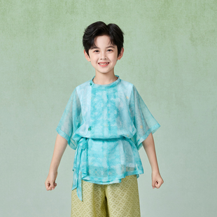 兴业堂「夏至」唐制圆领短衫 儿童短袖汉服薄纱夏季男女童演出服
