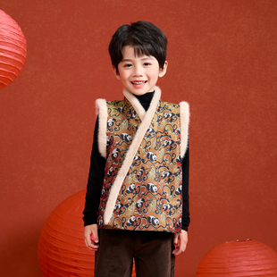 兴业堂|蜀锦熊猫·男女童汉服马甲加绒冬保暖明制比甲中式新年装