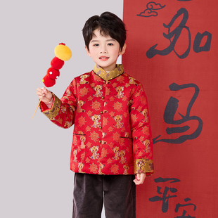兴业堂26新年·萌萌金钱豹|红色男童冬外套加厚中式国风拜年唐装