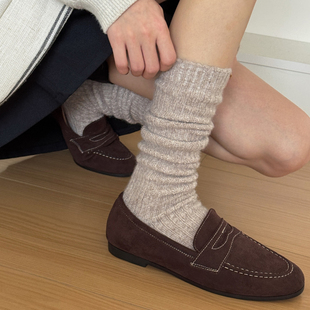 纯色羊毛小腿袜冬季慵懒氛围感袜子女加厚保暖堆堆袜