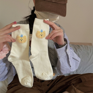 软糯小熊中筒袜女可爱卡通有氧棉袜子