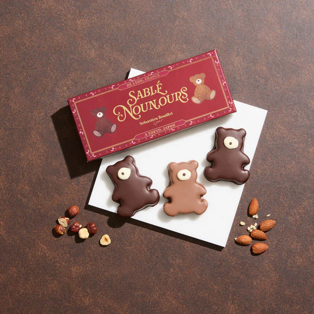 日本 期间限定 榛子黑巧X杏仁牛奶巧夹心熊熊三明治曲奇 3枚