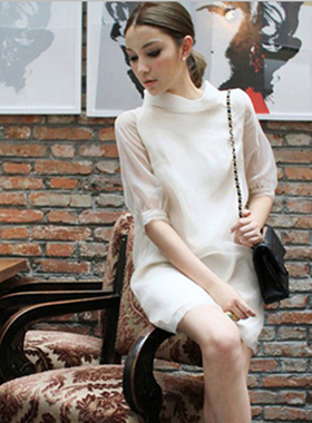 2025新款欧根纱连衣裙夏超仙名媛气质显瘦仙女泡泡袖真丝白色短裙